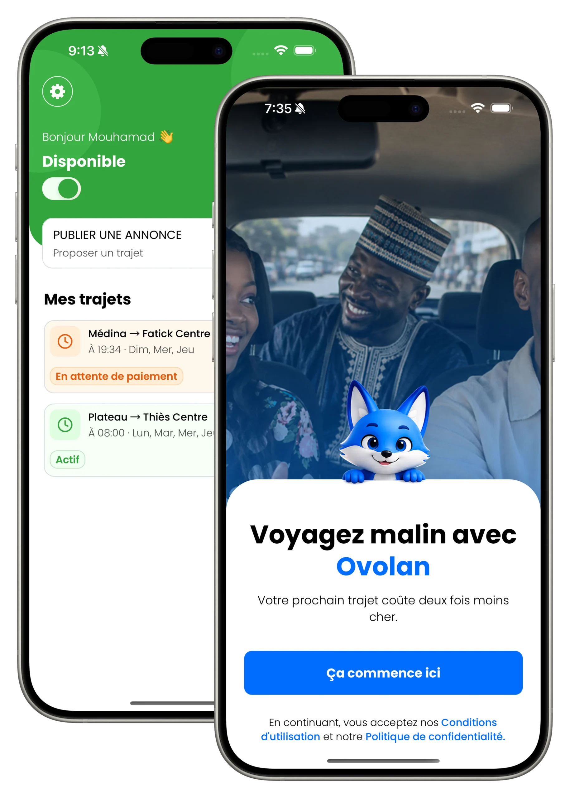 Aperçu de l’application mobile Ovolan