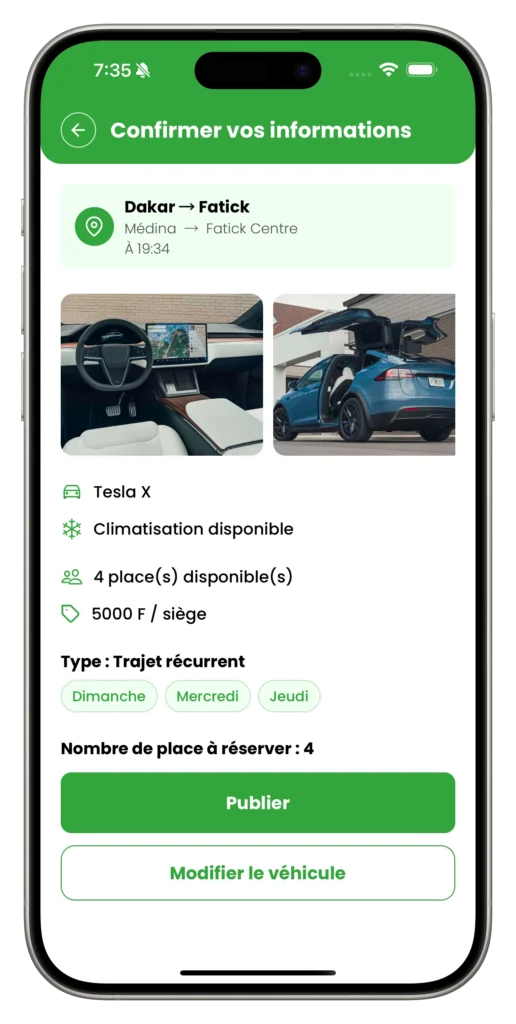 Écran de détail d’un trajet dans Ovolan