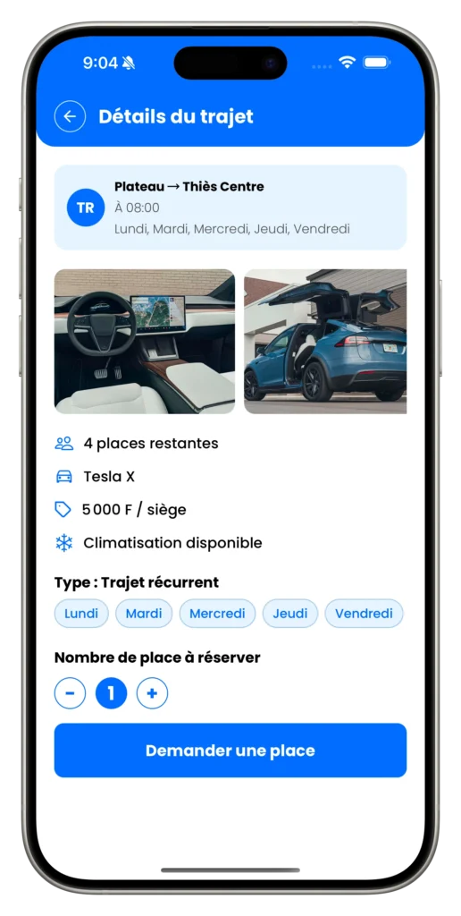 Écran de publication d’un trajet dans Ovolan